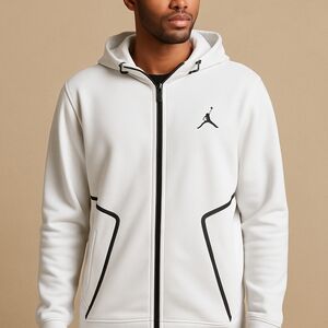 Jordan Men's White With Black Trim Full Zip-Up Hoodie Mens L